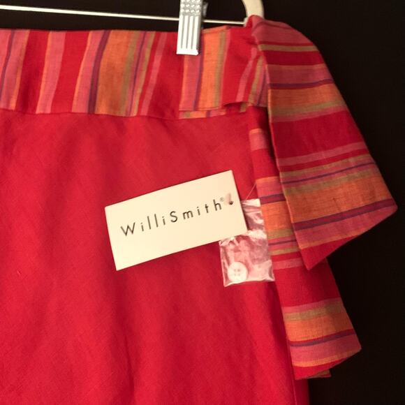 Willi Smith Womens 100% Linen A-Line Side Zip & Tie Red Skirt Size 14 - Picture 4 of 10